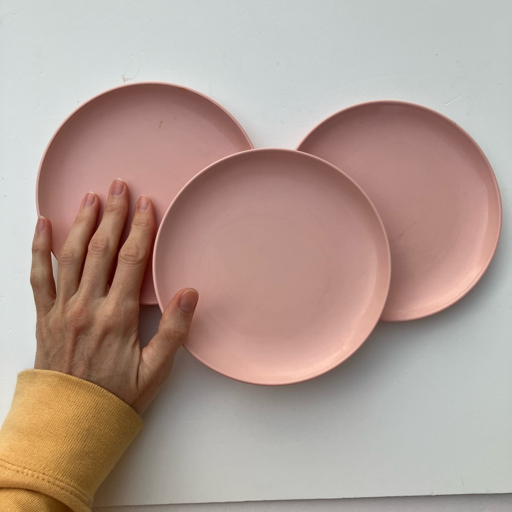 Three Vintage Pink Melmac Plates SMALL Plates Pink Plates Vintage 1950s Kitchen